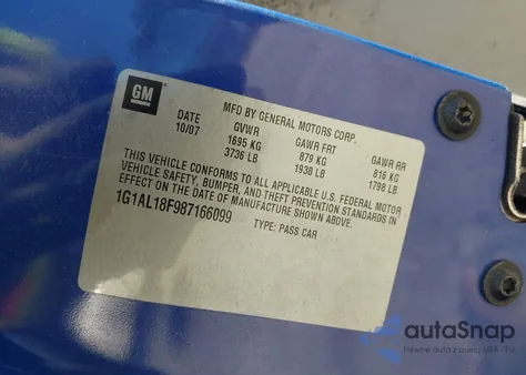 2008 Chevrolet Cobalt Lt из США, поврежденный, VIN 1G1AL18F987166099